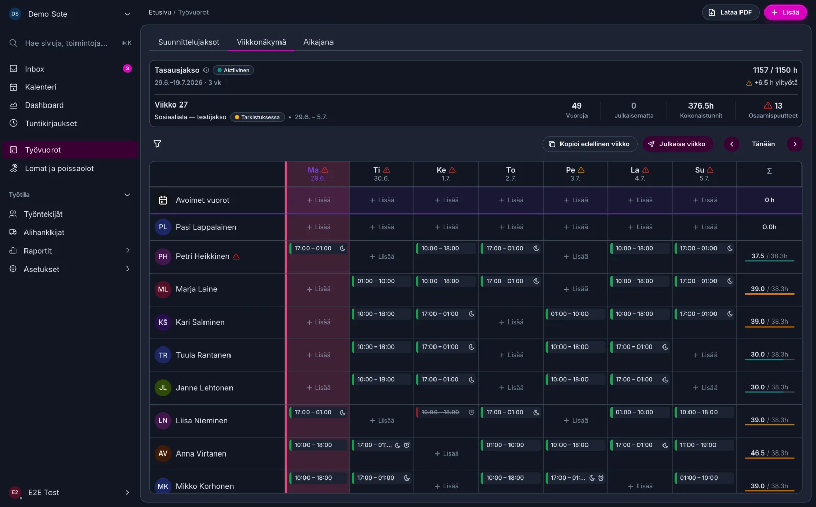 Smove week view: shifts, absences and hour balances in one view